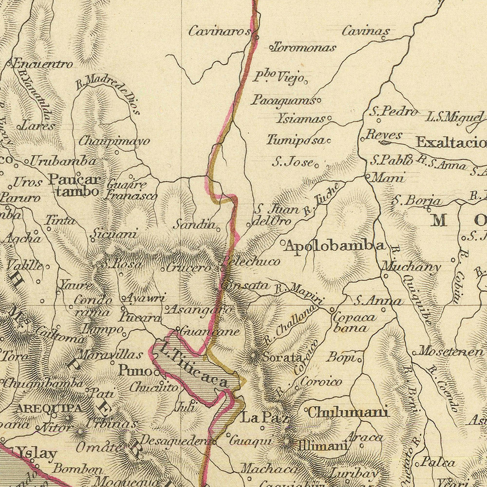 Old Map of Peru & Bolivia by Tallis, 1851: Lima, Potosi, Lake Titicaca, Andes, Atacama Coast