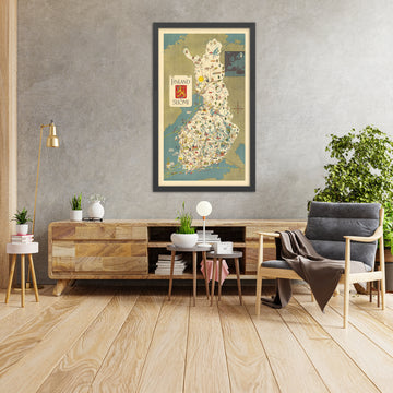 Mappa Pittorica Antica della Finlandia, 1949: Helsinki, Turku, Laghi, Fauna, Ferrovie 