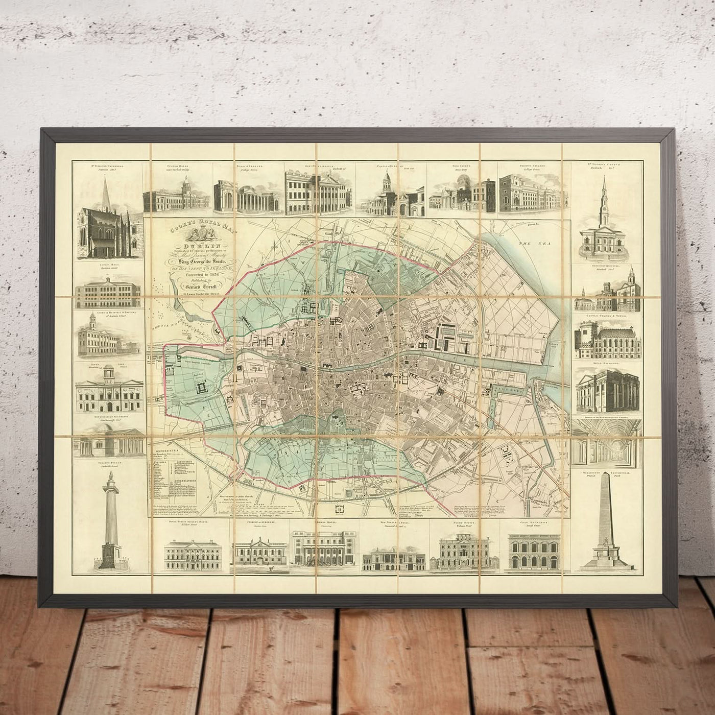 Mapa antiguo de Dublín de Cooke, 1836: Catedral de San Patricio, Trinity College, O'Connell Street, Merrion Square, río Liffey