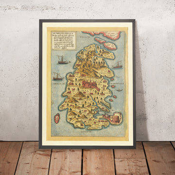 Ancienne carte de Malte par Camocio, 1565 : Mdina, Birgu, Senglea, Fort Saint-Ange, Gozo 