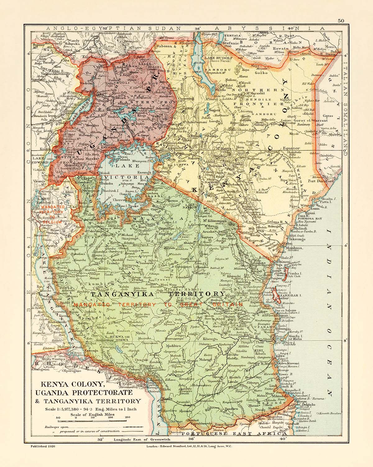 Colonization Of Rwanda Old Colonial Map of Kenya, Uganda, Rwanda & Tanzania by Edward Stanfor ...