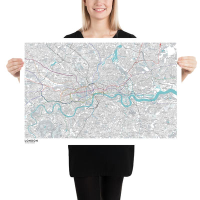 Modern London Map with Real Underground Tube Routes