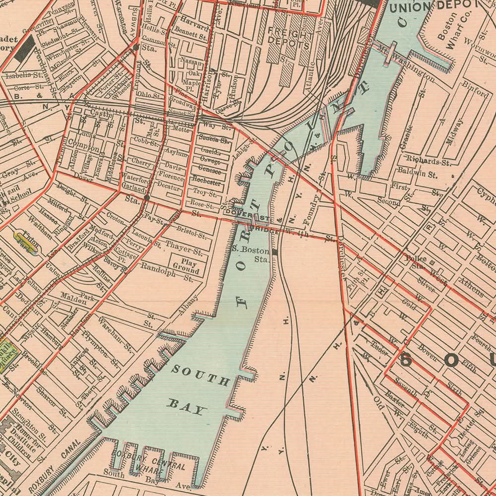 Alte Karte von Boston, 1912: Bostoner Hafen, Süd-Boston, Roxbury, Boston Common, Public Garden