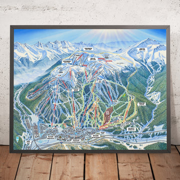 A framed image of Copper Mountain, Colorado in the style of a simple and modern golf course map