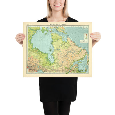 Old Map of Ontario & Quebec by Bartholomew, 1922: Quebec City, St. John’s, Hudson Bay, Torngat Mountains, Gulf of St. Lawrence