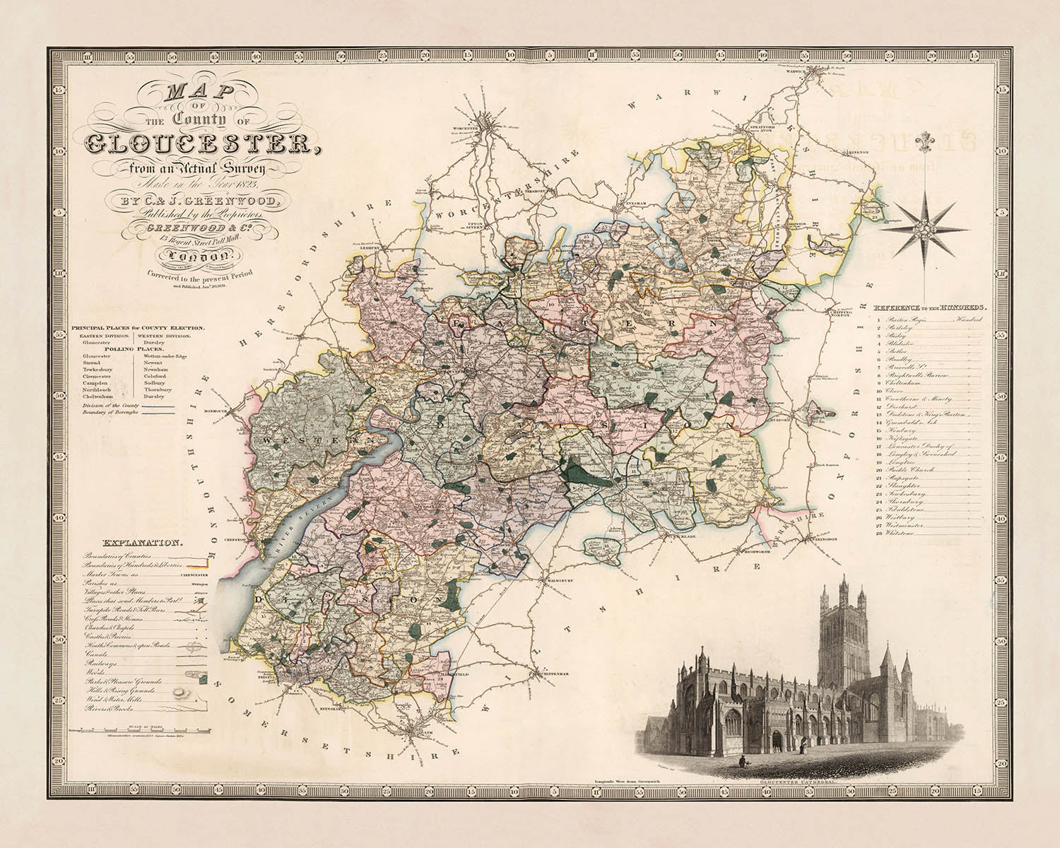 Old Map Of Gloucestershire By Greenwood 1831 Gloucester Cheltenham old-map-of-gloucestershire-by-greenwood-1831-gloucester-cheltenham