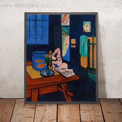 A framed image of L’Atelier aux poissons rouges (The Studio with Goldfish) by Henri Matisse, 1912