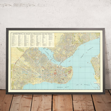 Gran Mapa Antiguo de Estambul por Özden, 1966: Vista Aérea, Santa Sofía, Topkapi, Mezquita Azul, Bósforo 