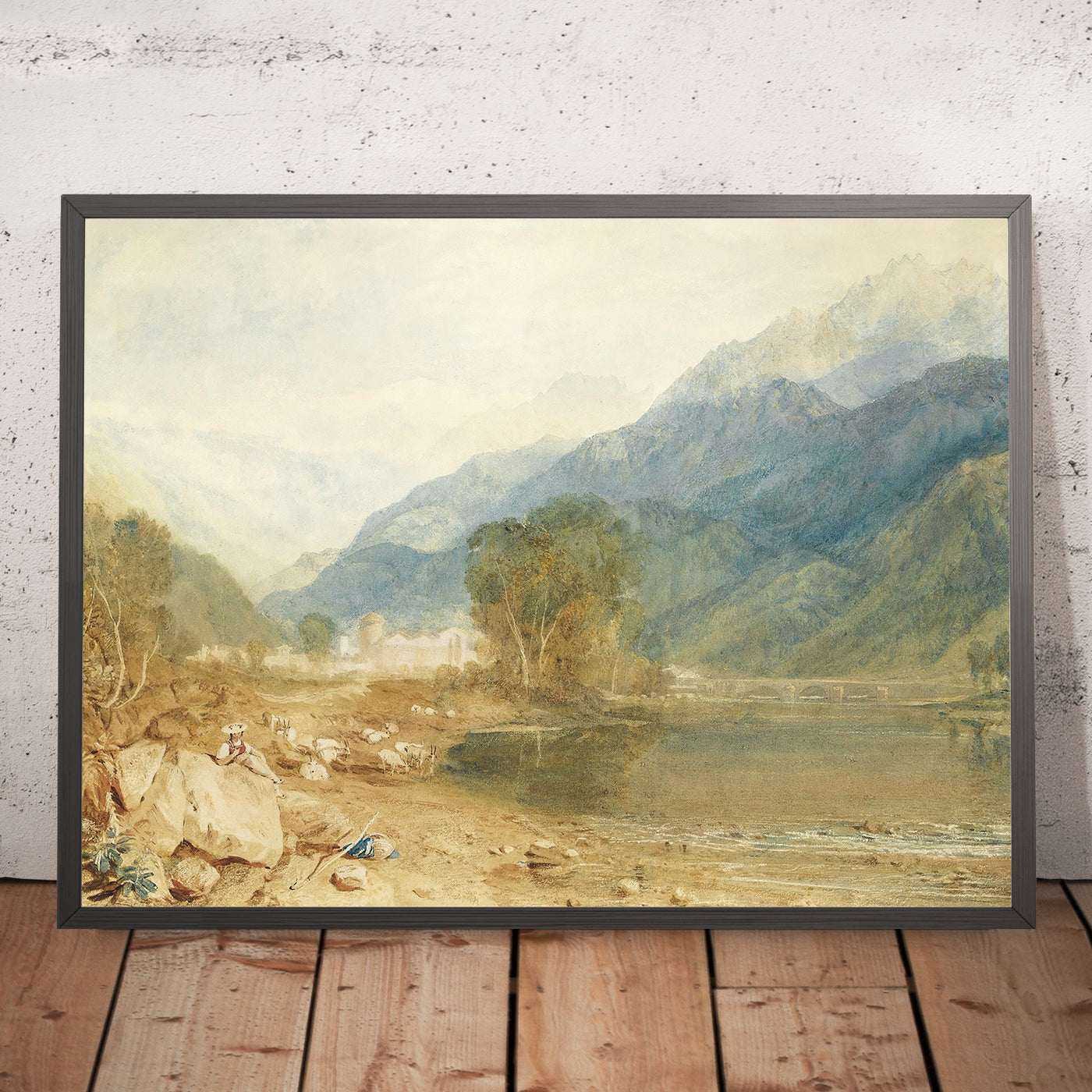 A framed image of A View From The Castle Of St. Michael, Bonneville, Savoy, From The Banks Of The Arve River by Turner, 1800