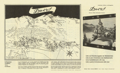 Old Ski Resort Map of Davos, 1959: Weissfluhjoch, Jakobshorn, Schatzalp, Klosters, Davos Platz