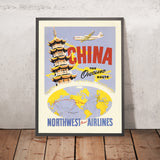 China-Reiseposter: Die Überlandroute der Northwest Orient Airlines, 1950 
