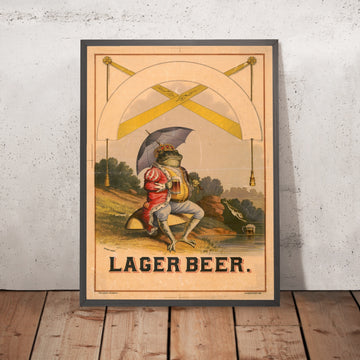 A framed image of Vintage Lager Beer Poster, 1880