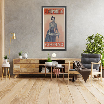 A framed image of J. Dupont & Co. Vintage Cognac Poster, 1900