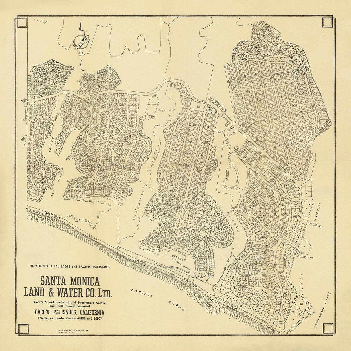 Old Street Map of the Pacific Palisades & Huntington Palisades, 1925