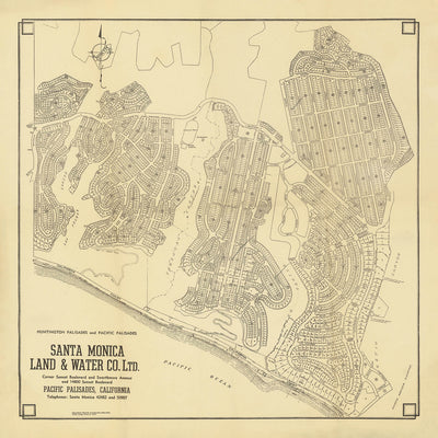 Old Street Map of the Pacific Palisades & Huntington Palisades, 1925