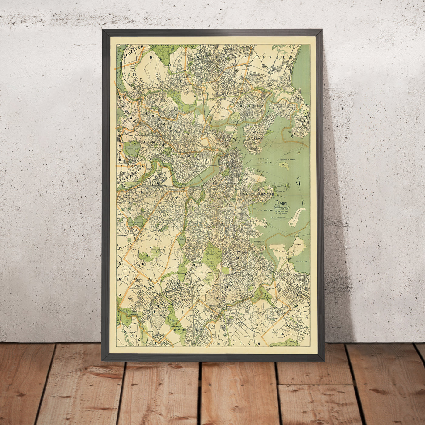 Large Old Street Map of Boston by Walker, 1905: Boston Common, Harvard, Charles River, Back Bay