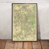 Gran mapa antiguo de calles de Boston por Walker, 1905: Boston Common, Harvard, río Charles, Back Bay 