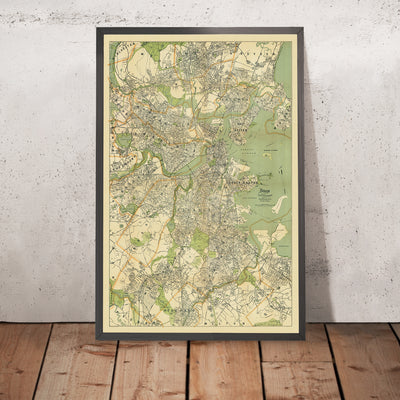 Large Old Street Map of Boston by Walker, 1905: Boston Common, Harvard, Charles River, Back Bay