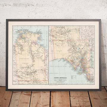 Alte Landkarte von Südaustralien von Stanford, 1904: Adelaide, Murray River, Lake Eyre, Flinders Ranges, Eisenbahnen 