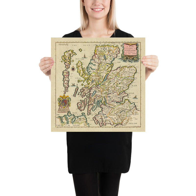 Rare Baroque Map of Scotland by Blome, 1670: Edinburgh, Glasgow, Highlands, Rivers, Loch Ness