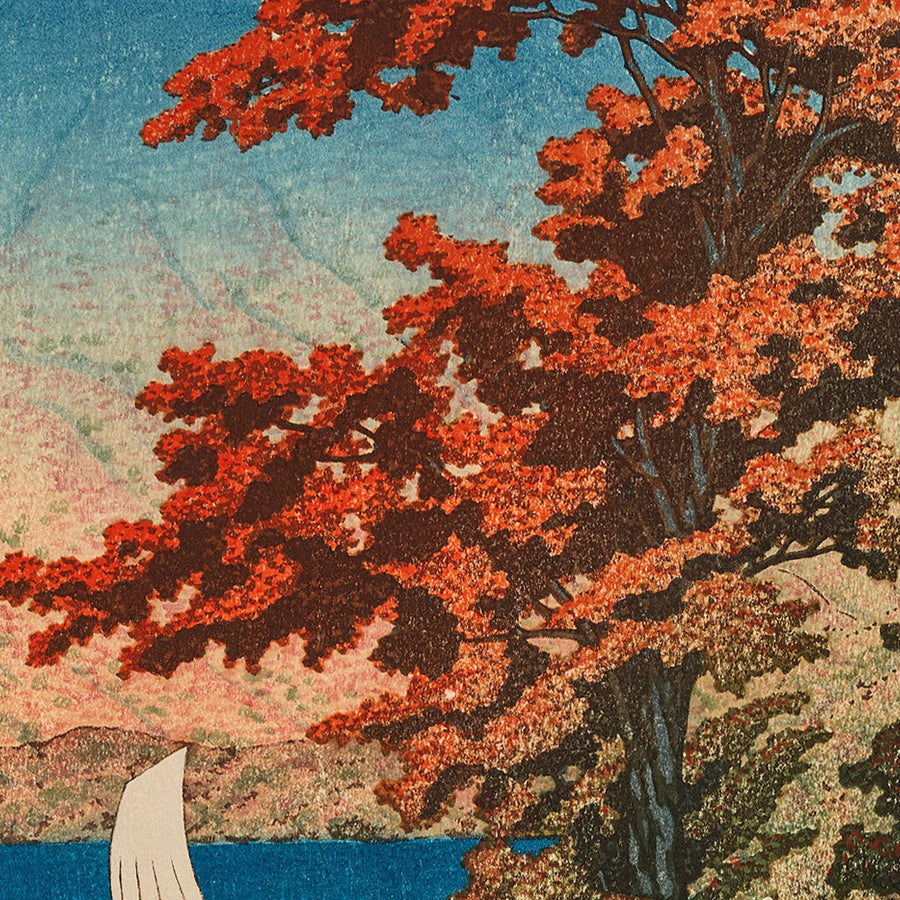 Lago autunnale Chuzenji a Nikko con il Monte Fuji di Hasui Kawase 1935 