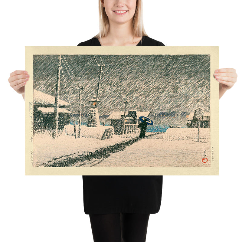 Schneesturm in Tsukishima von Hasui Kawase, 1935 