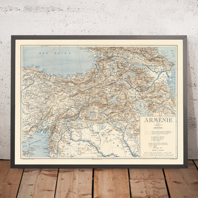 Old Map of Armenia by Khanzadian, 1919: Yerevan, Mount Ararat, Lake Van, Lake Sevan, Railways