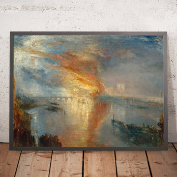 Une image encadrée de L’Incendie des chambres des Lords et des Communes, 16 octobre 1834, par Turner, 1835