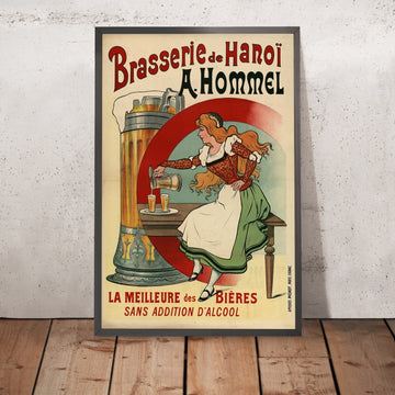 A framed image of Brasserie de Hanoï Hommel Vintage Beer Poster, 1899