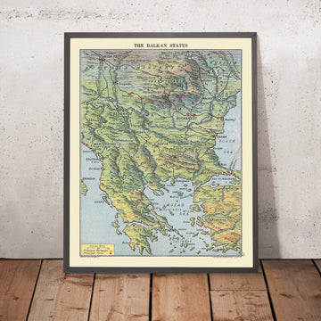 Old Military Map of the Balkan States, 1916: WWI Salonika Front, Danube, Macedonia & Thrace, Belgrade, Constantinople