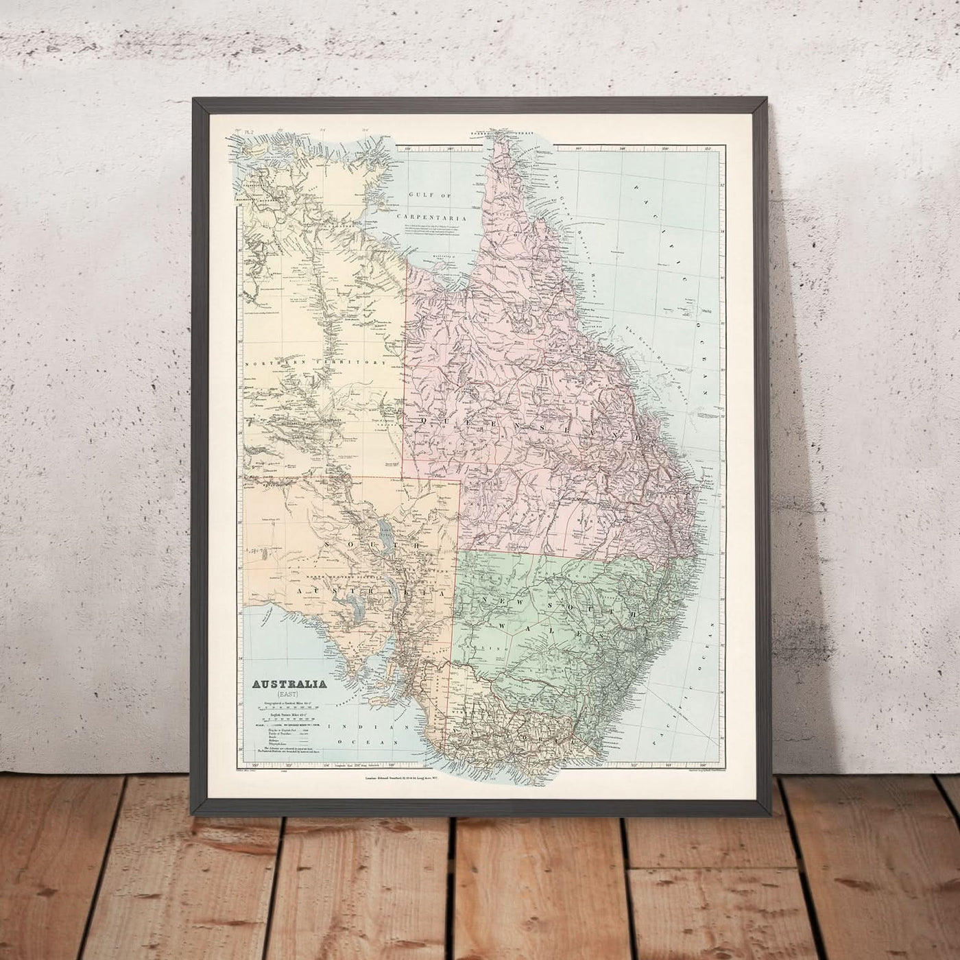 Mapa antiguo de Australia Oriental de Stanford, 1887: Sídney, Melbourne, Brisbane, Gran Cordillera Divisoria, Ferrocarriles