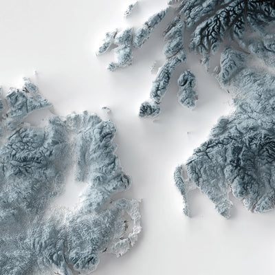British Isles (UK & Ireland) Topographic 3D Relief Map