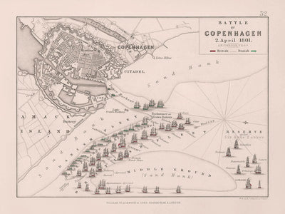 Batalla de Copenhague, 2 de abril de 1801, por AK Johnston, 1801