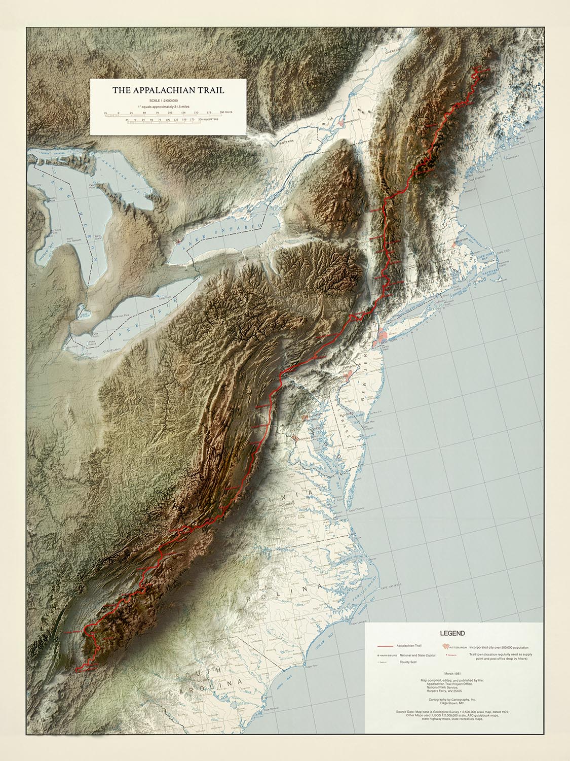 Vintage 3D Map of the Appalachian Trail: The Unique Maps Co. Relief Map of the Great Smoky Mountains, Shenandoah, White Mountain, Etc.