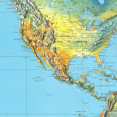 Large World Map of Air France Routes, 1961: Bright & Modern, Climate Zones, Topography