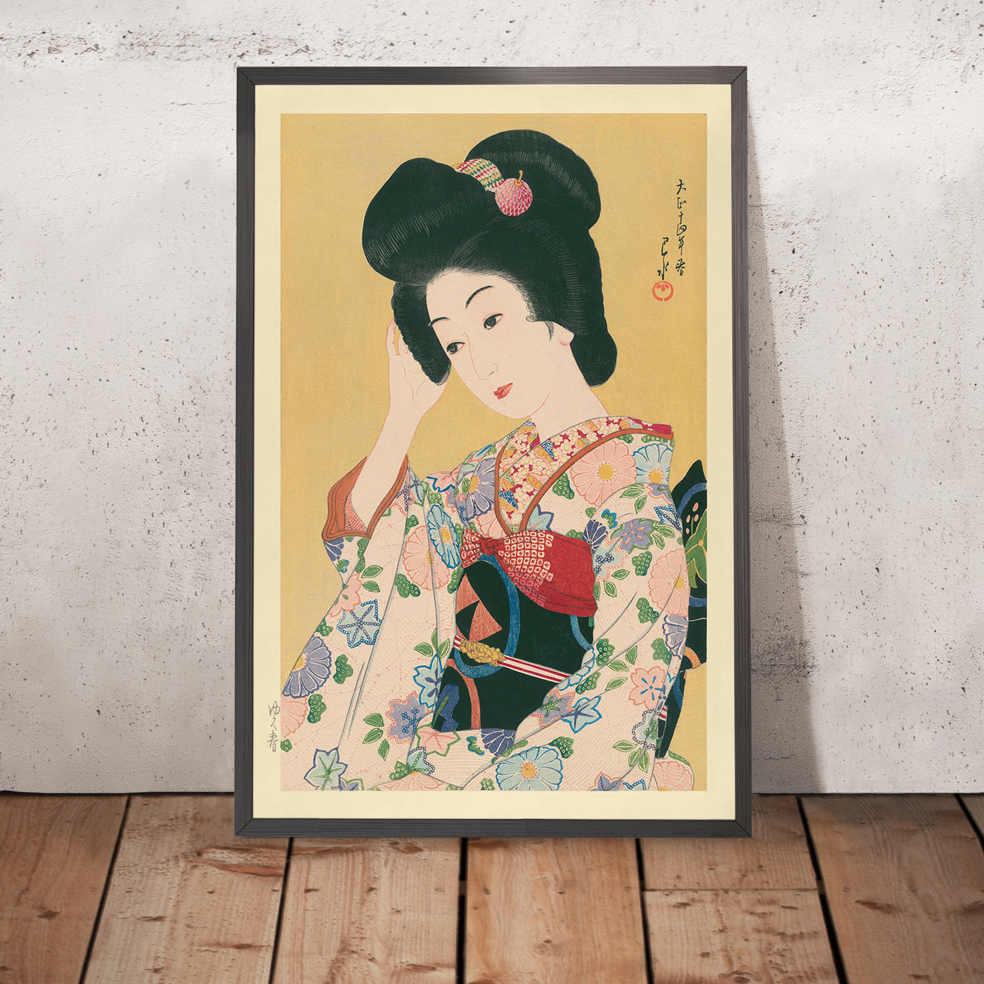 A framed image of Departing Spring (Yuku Haru), Japanese Woman by Hasui Kawase, 1935