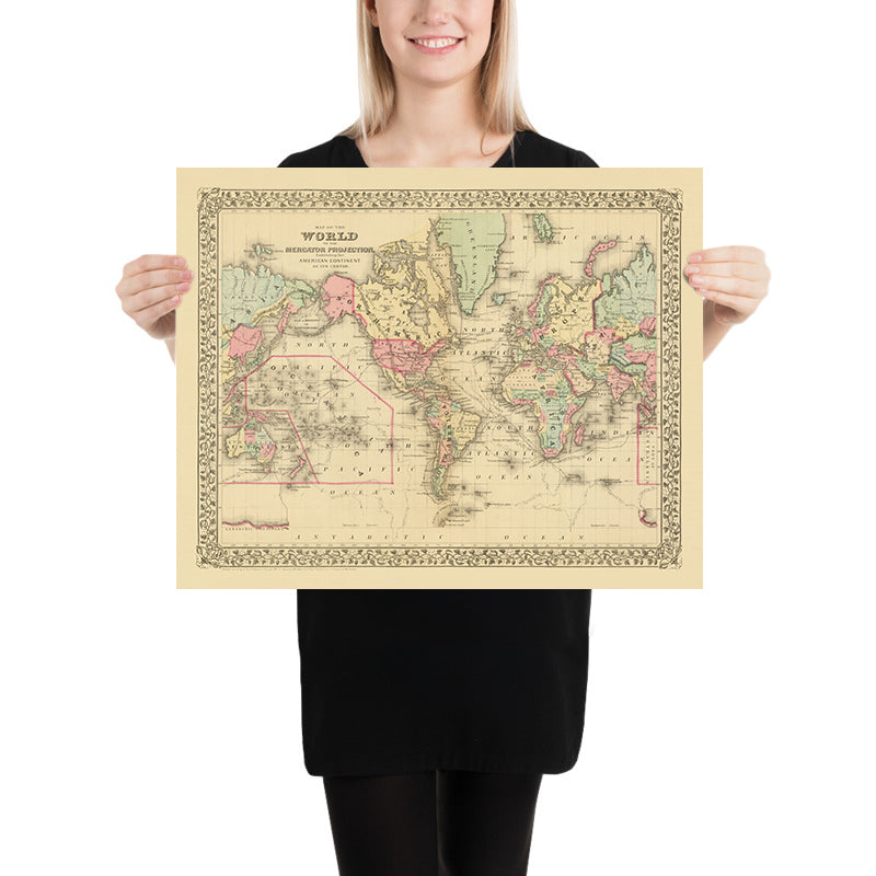 Mappa del Mondo Mercatore Antica Centrata sull&