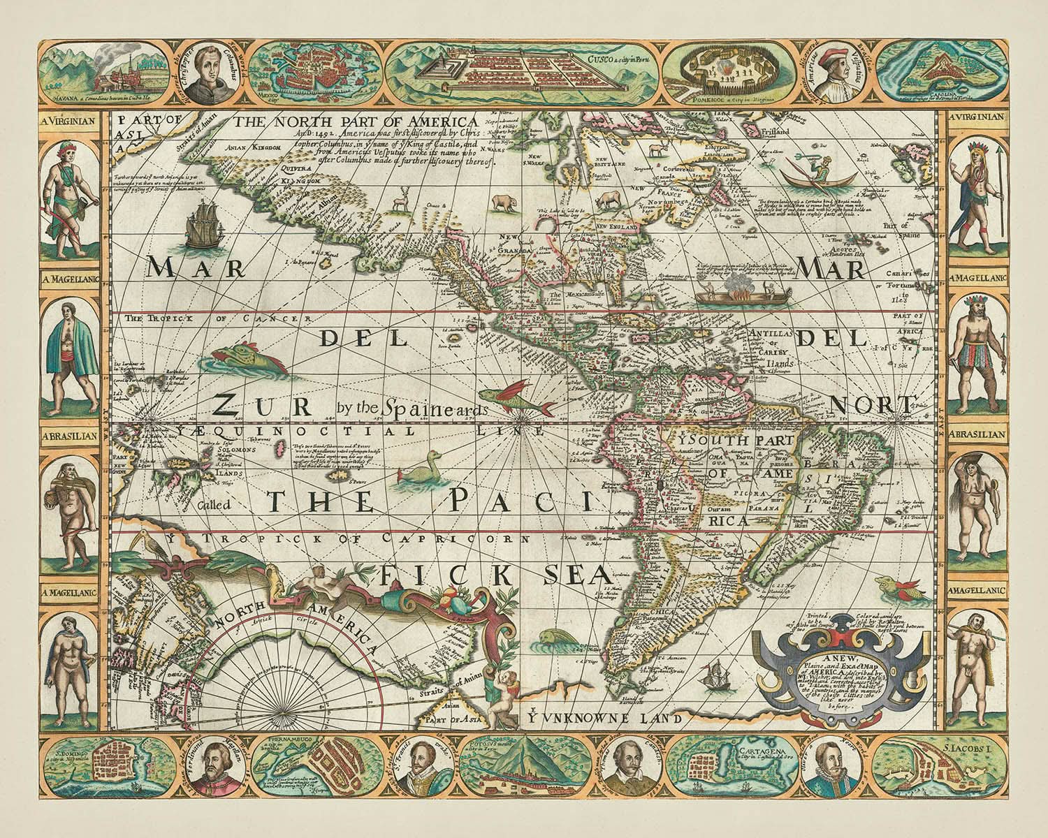 Old Map of America by Walton, 1658: California as Island, Mythical Str ...