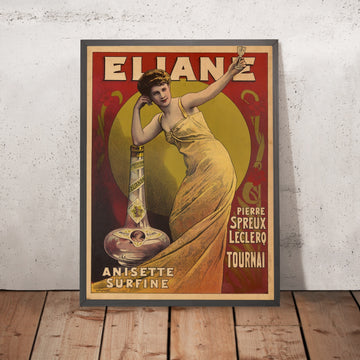 A framed image of Eliane Anisette Surfine Vintage Anisette Poster by Léon Belloguet, 1901