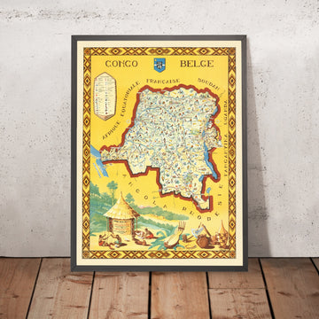 Large Map of Belgian Congo by Laboulais, 1949: Congo River; Leopoldville; Katanga mines; Matadi & Boma; Railways