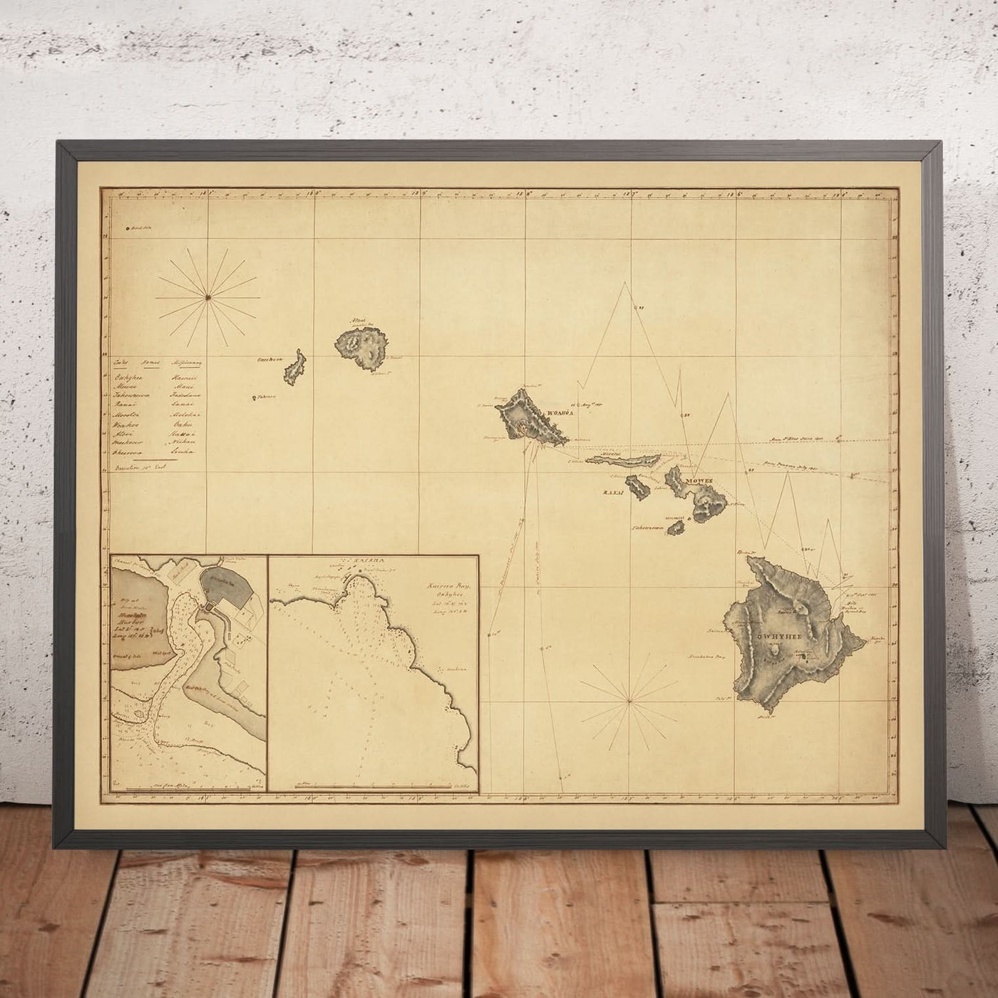 Old Nautical Map of Hawaii by Anonymous, 1850: Honolulu, Kailua Bay, Mauna Loa, Mauna Kea, HMS Swift