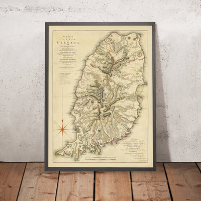 Rare Map of Grenada by Paterson, 1780: St. George's, Estates, Rivers, Bedford Point, Plantations