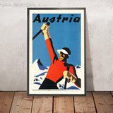 Österreich-Reiseposter: Jubelnder Skifahrer von Joseph Binder 