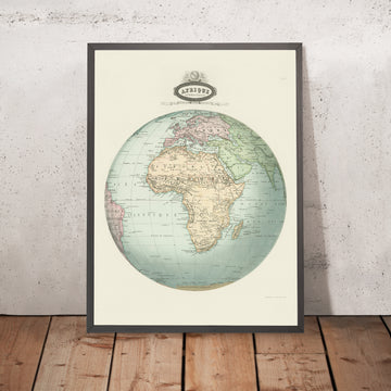 Old Spherical Map of Africa by Garnier, 1860