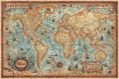 Antique Modern World Map by Ray&Co, 2025: Ship Flags, Knots