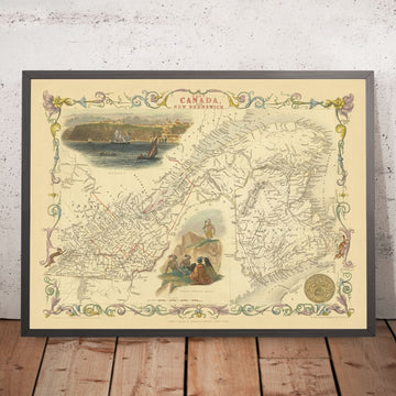 Antigua mapa del este de Canadá y Nuevo Brunswick por Tallis, 1851: Montreal, Ciudad de Quebec, Río San Lorenzo 