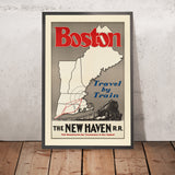 Affiche de voyage Boston : Voyage en train par le New Haven Railroad, 1930 