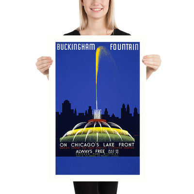 Chicago Travel Poster: Buckingham Fountain by John Buczak, 1939