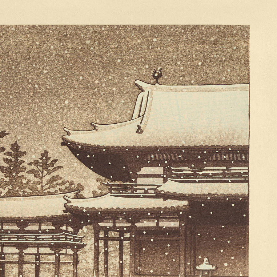 Nieve de la tarde en el Templo Byodoin (Salón del Fénix) de Hasui Kawase, 1935 