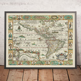 Mapa antiguo de América de Walton, 1658: California como isla, estrecho mítico, estilo Carte-à-Figures